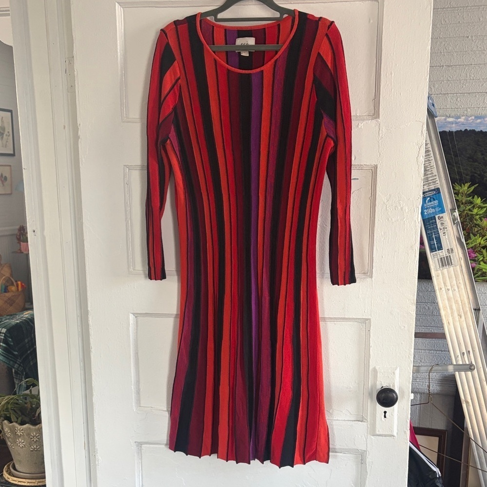 ECI Vibrant Red and Black Long Sleeve Dress
